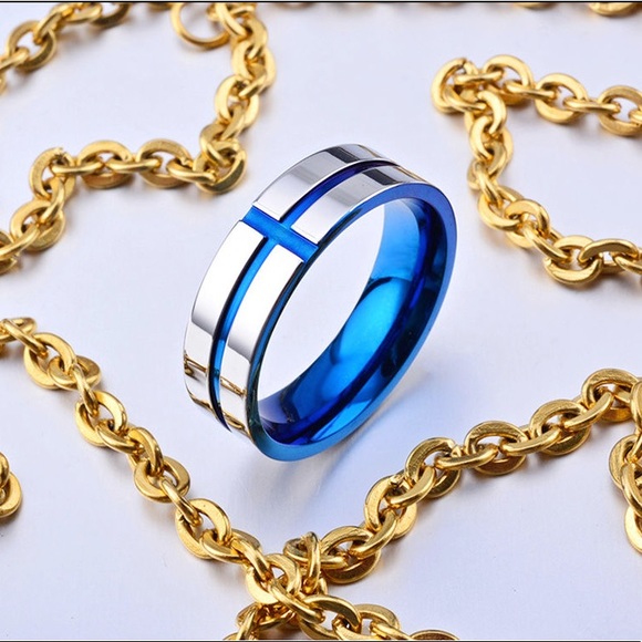Titan101 Other - 6mm Silver Titanium Steel Blue line Ring stainless